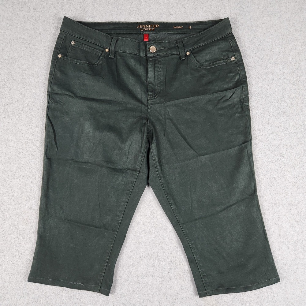 Jennifer Lopez Skinny Capri Jeans Women 12 Green Cotton Coated Stretch Classic